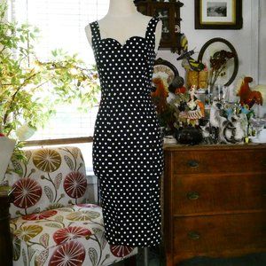Collectif Clothing Black and White Polka Dot 1950's Style Wiggle Dress SZ XXS
